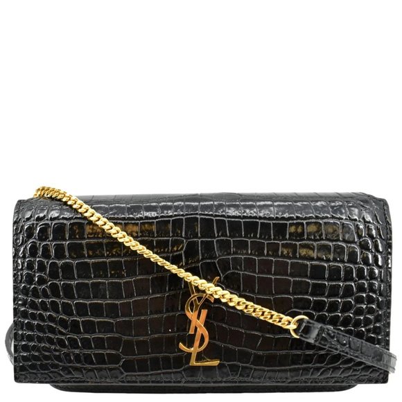 YVES SAINT LAURENT  Kate Crocodile Leather Shoulder Bag Black - Picture 1 of 12